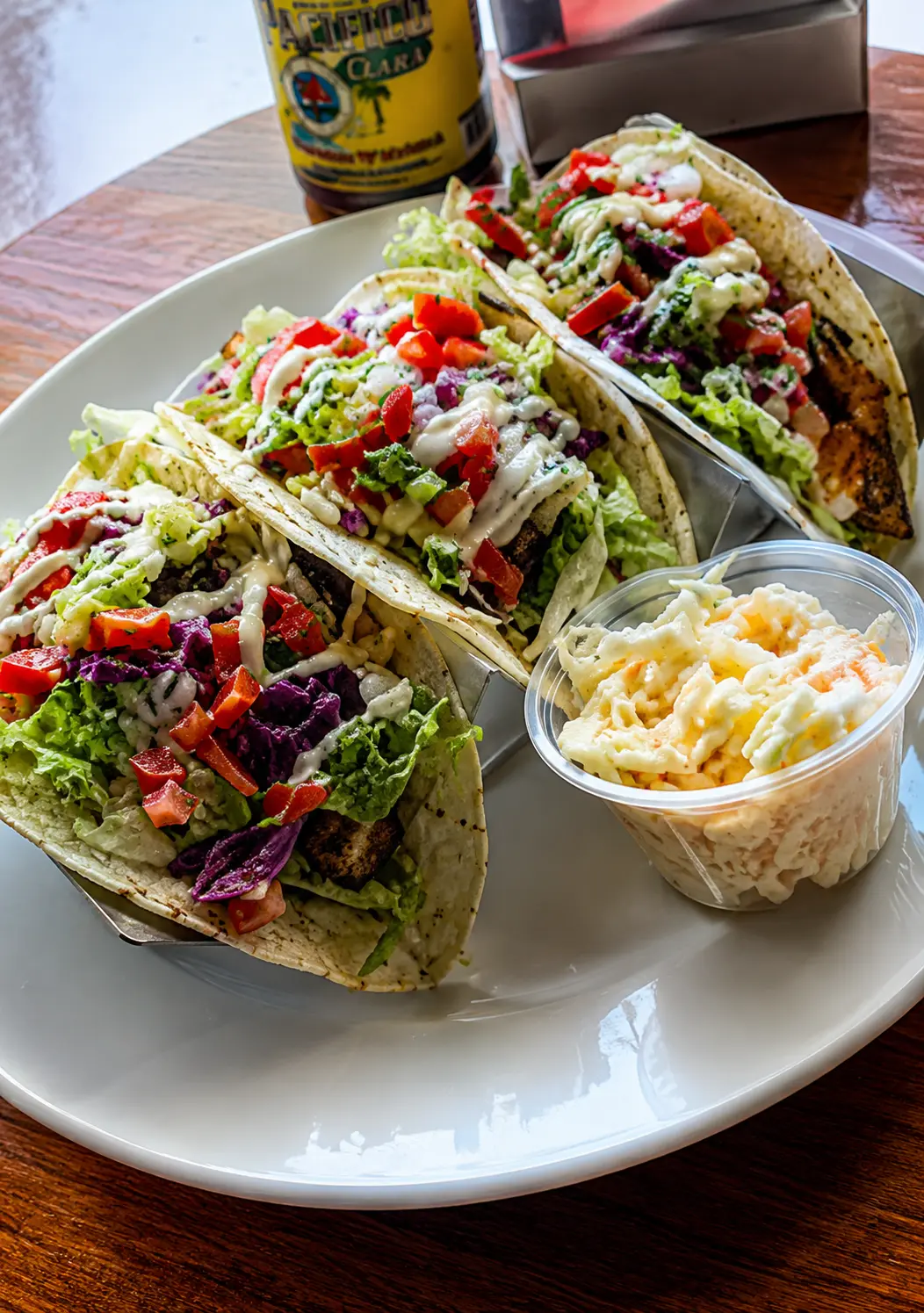 Fish Tacos with slaw, pico and chipotle mayo at Big Guy's Ranch & Saloon, Winnipeg